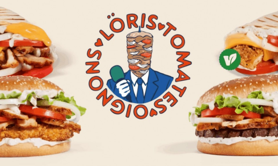 Assortiment de burgers autour d’un logo illustré