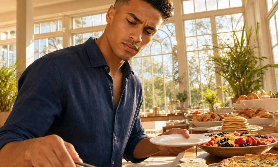 Homme se servant à un buffet brunch