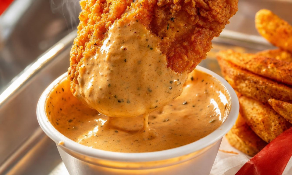 Poulet frit croustillant trempé dans une sauce crémeuse